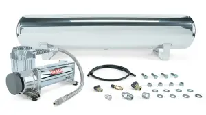 AIRLIFT PERFORMANCE - AIRLIFT 27802 4 Gal. Polished Tank w/ Viair 444c chrome compressor, 1/4" & 3/8" fittings & tank hardware