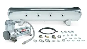 AIRLIFT PERFORMANCE - AIRLIFT 27803 4 Gal.7PORT Polished Tank w/ Viair 444c chrome compressor, 1/4" & 3/8" fittings & tank hardware